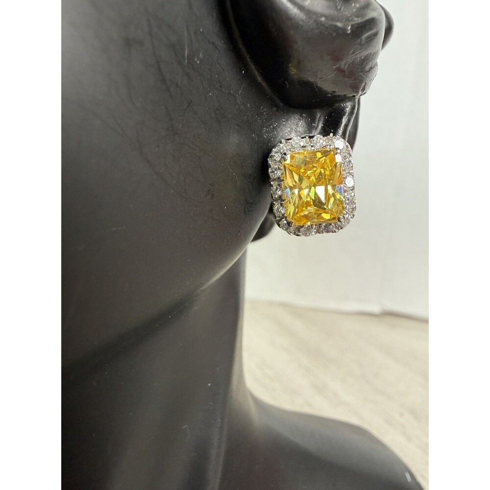 Citrine Studs 925 Sterling Silver Studs, Pavé Stone, Diamond Tested Positive